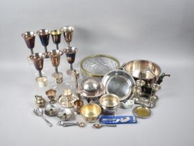 A Collection of Various Silver Plate Items to include Part Boiled Egg Cruet, Plated Goblets, Fruit