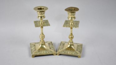 A Pair of Late 19th/Early 20th Century Brass Candlesticks, 16cms High