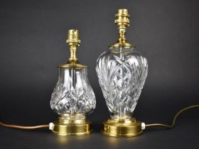 Two Graduated Waterford Crystal and Brass Table Lamps, Tallest 27cms High