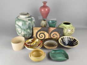 A Collection of Various Studio Pottery to Comprise Large Glazed Vases, Tiles, Bowls etc