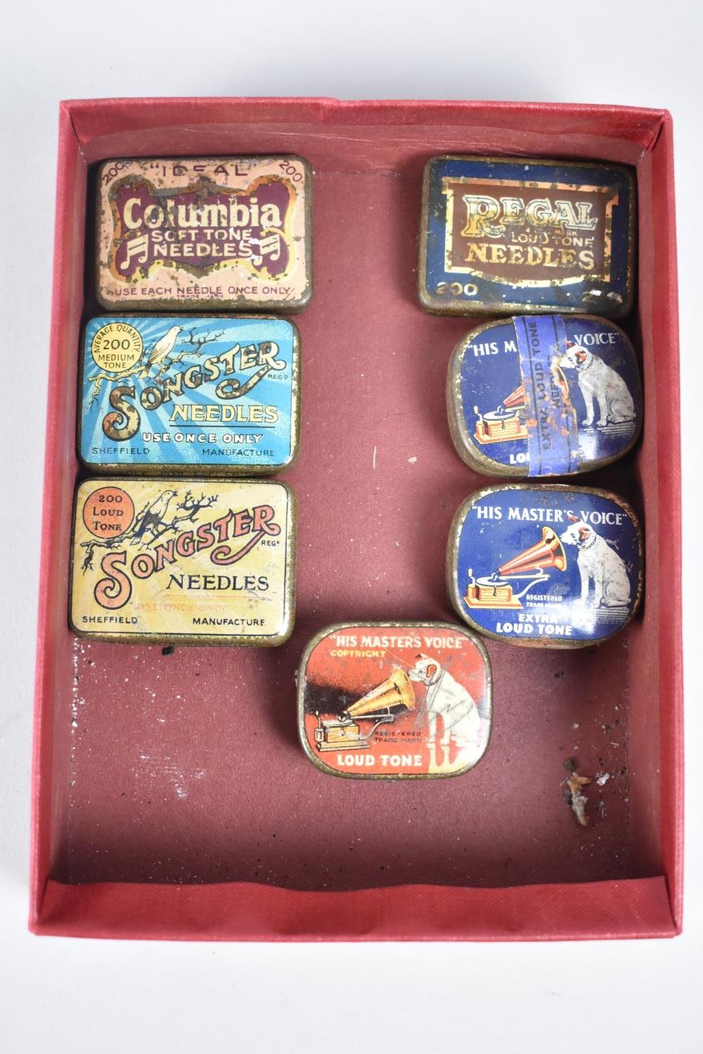 A Collection of Seven Vintage Gramophone Needle Tins with Six Containing Needles