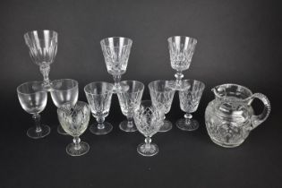 A Collection of Various Glass to Comprise Cut Glass Wines, Jug, Nice Quality Hollow Stem and Facet