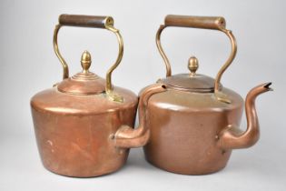 Two Vintage Copper Kettles, 27.5cms High