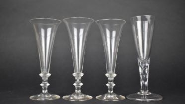 A Set of Three Trumpet Bowl and Knop Stemmed Drinking Glasses Together with a Facet Stem Example