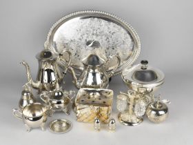 A Collection of Various Silver Plated Items to Comprise Tea Pot and Coffee Pots, Galleried Tray,