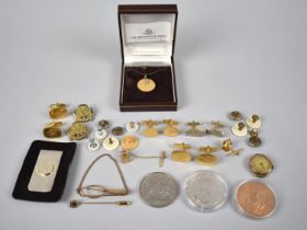 A Collection of Various Gents Cufflinks Together with a Collection of Commemorative Coins, the