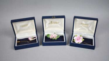 Three Boxed Coalport Jewellery Items, Two Pins and One Brooch