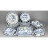A British Anchor Blue and White Transfer Printed Dinner Service to Comprise Plates, Tureens, Platter