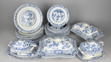 A British Anchor Blue and White Transfer Printed Dinner Service to Comprise Plates, Tureens, Platter