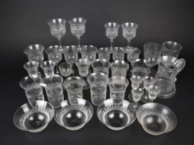 A Collection of Various Victorian/Edwardian Glass to Comprise Etched Glasses, Jug, Bowls etc (Some