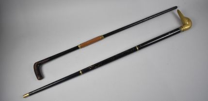 Two Vintage Walking Sticks, One with Brass Duck Head Handle