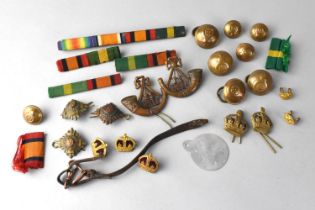 A Collection of Various Early 20th Century Military Badges, 9ct Gold Mounted Leather Strap with