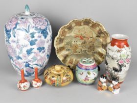 A Collection of Oriental Items to Comprise Japanese Satsuma Dish with Scalloped Rim, Large Chinese