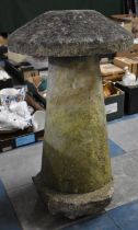 A Hand Cut Sandstone Saddlestone Base with Mushroom Top, 42cm Diameter and 70cm high