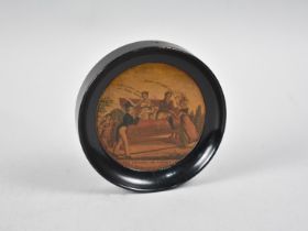 A Circular Ebonized Framed Miniature French Cartoon, Les Chances Du L'Hymen or Marriage is a