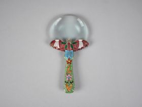 An Eastern Cloisonne Mounted Magnifying Glass Decorated with Bats and Flowers