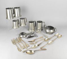 A Collection of Various Metalwares to Comprise Pewter Tankards, Silver Plated Flatware, Forks etc