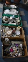 Five Boxes of Ceramics to Comprise Teapot, Various Plates, Cups and Saucers etc