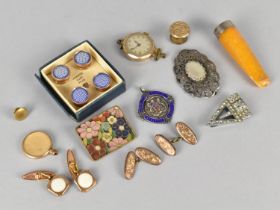 A Small Collection of Costume Jewellery to Include Wrist Watch, Cufflinks Set, Amber Cheroot