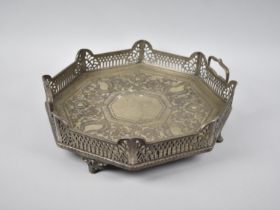 An Edwardian Octagonal Two Handled Tray with Engraved Decoration and Pierced Gallery, Four