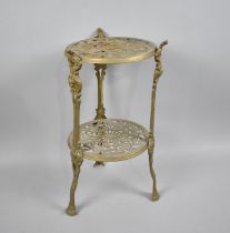 A Late 20th Century Moulded Brass Two Tier Saucepan/ Plant Stand, 46cms High and 23cms Diameter