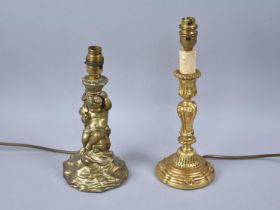 Two Mid/Late 20th Century Gilt Table Lamp Bases, Tallest 31cm high