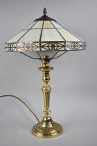 A Modern Brass Table Lamp with Tiffany Style Shade, 53cms High