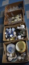 Four Boxes of Coloured and Plain Glasswares, Ceramics, Ornaments, Decorated Plates etc