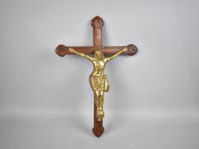 A Modern Wooden Crucifix with Brass Corpus Christi, 47cms High