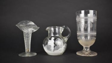 Three Pieces of 19th Century Glass to Comprise Etched Fluted Glass Inscribed 'Leopold', Wrythen Jack