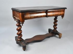 A Victorian Mahogany Side Table with Two Drawers and Barley Twist Supports, Some Dog Chew Damage