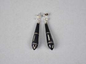 A Pair of Vintage Glass and White Metal Mounted Elongated Pear Shaped Drop Earrings