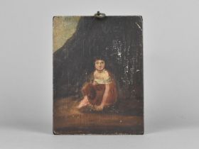 A 19th Century Miniature Full Length Portrait of a Seated Girl, On Wooden Panel, 15x11.5cms