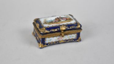 A Continental Ormolu Mounted Porcelain Miniature Box, Hinged Lid Decorated with Lovers in Park,