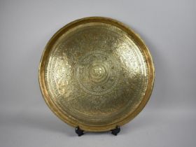 A Heavy Circular Indian Brass Benaries Tray Top with Engraved Animal Decoration, 43cms Diameter