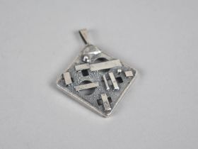 A Silver Israeli Modernist Square Pendant with Applied Rectangular Panels, Signed M, Israel 925