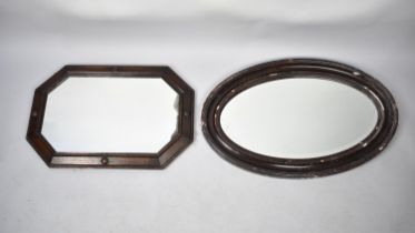 An Edwardian Oak Framed Rectangular Wall Mirror and an Oval Wall Mirror with Condition Issues to