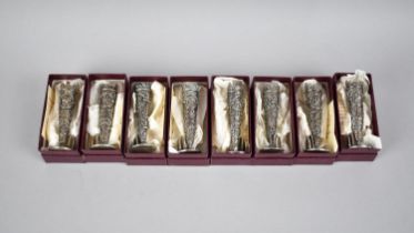 A Collection of Eight Boxed Past Times Posy Place Card Holders in Pewter, Each 7cms High