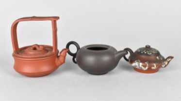 Three Various Chinese Yixing Teapots, One Without Lid
