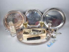 A Collection of Various Silver Plated Trays, Goblets, Cutlery Etc