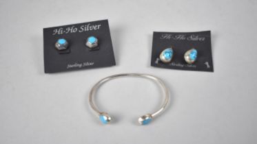 A Collection of Silver Mounted Turquoise Jewellery to include Mexican Bangle, Drop and Stud Earrings