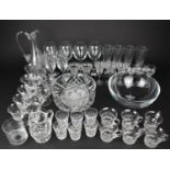 A Collection of Various Cut and Moulded Glass to Comprise Champagne Flutes, Bowls, Sherries, Tots,