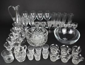 A Collection of Various Cut and Moulded Glass to Comprise Champagne Flutes, Bowls, Sherries, Tots,