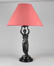A Modern Bronze Effect Figural Table Lamp in the Form of Classical Maiden with Arms Raised, Complete