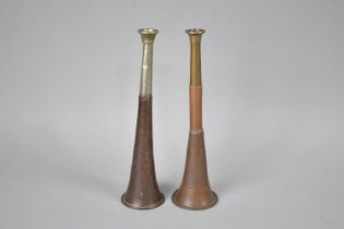 Two 19th Century Copper Hunting Horns Stamped for 1851-1862 Kohler and Sons, Convent Gardens, Both