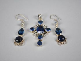 A Matched Suite of Silver Mounted Jewellery, Mixed Stones to include Moonstone, Topaz Style and Blue