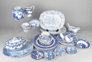 A Collection of Various Blue and White Transfer Printed Ceramics to Comprise Plates, Platters, Sauce