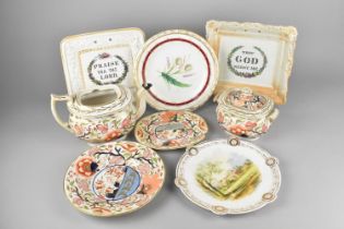 A Collection of Various 19th Century Ceramics to Comprise Two Lustre Plaques 'Praise Yea the Lord'