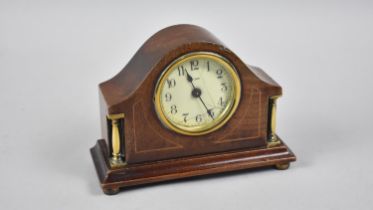 An Edwardian String Inlaid Mahogany Mantel Clock with Ormolu Pilasters and Feet, Working Order,
