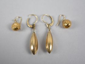 A Pair of 9ct Gold Earrings, Spheres on Fish hook Backs, A Pair of Gold Coloured Metal Examples,